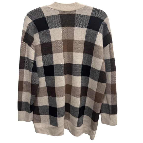 LOFT Plaid Button Front Cardigan Sweater Large Neutral Checkered (Fall 2021) - Picture 4 of 6